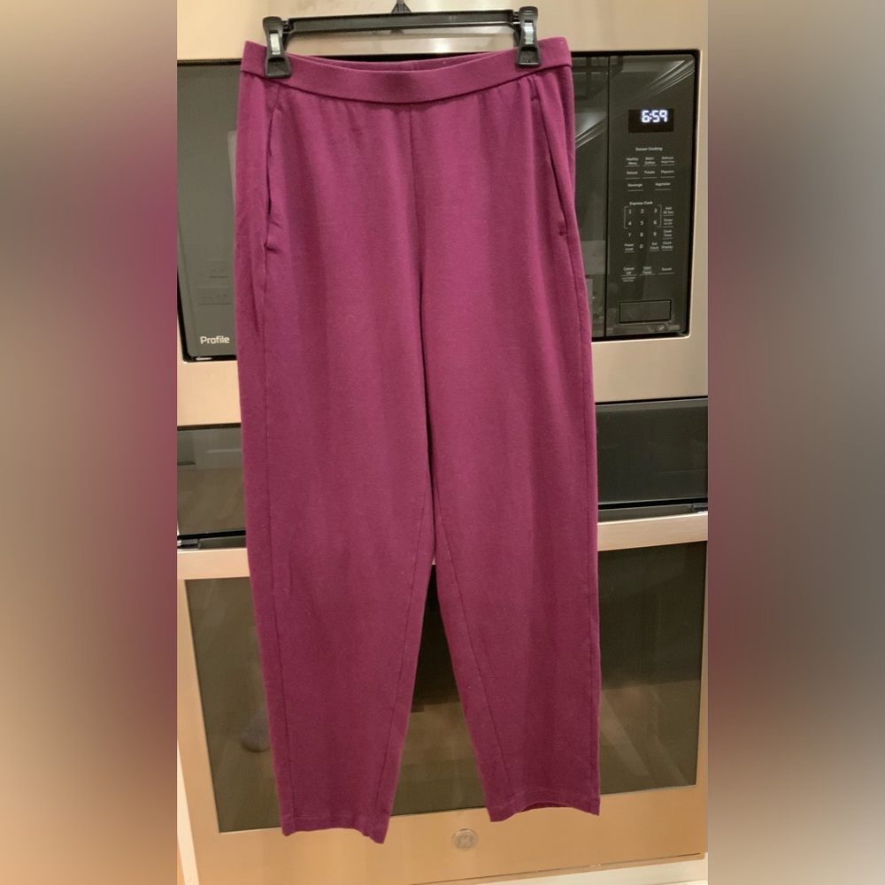 Eileen Fisher Pull On Stretch Ankle Pants Plum XS Pockets Tencel Blend 26 Inseam